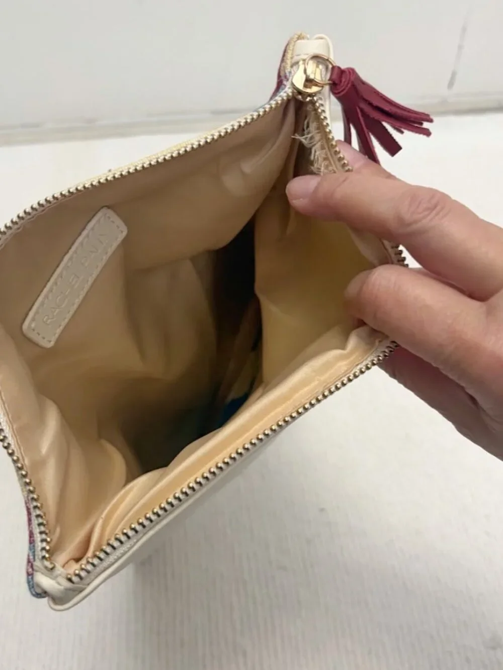 Rachel Pally Floral Print Fold Over Canvas Vegan Leather Tassel Clutch Purse